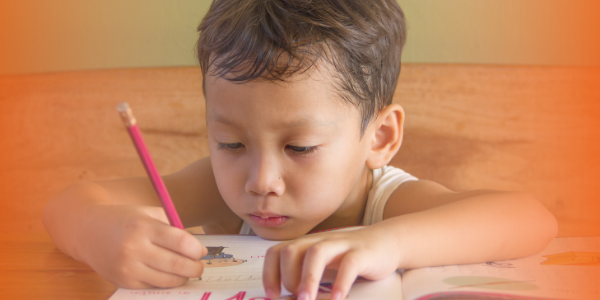 Child busy studying