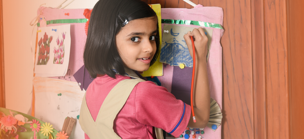 A girl doing educational activity at home