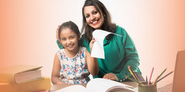 A child and her mother studying together