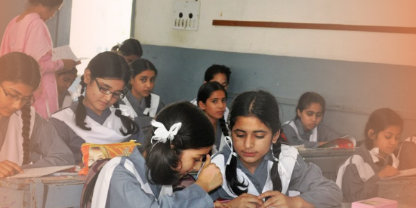 Girls studying in their school
