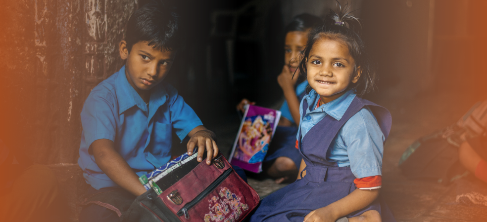 School children studying